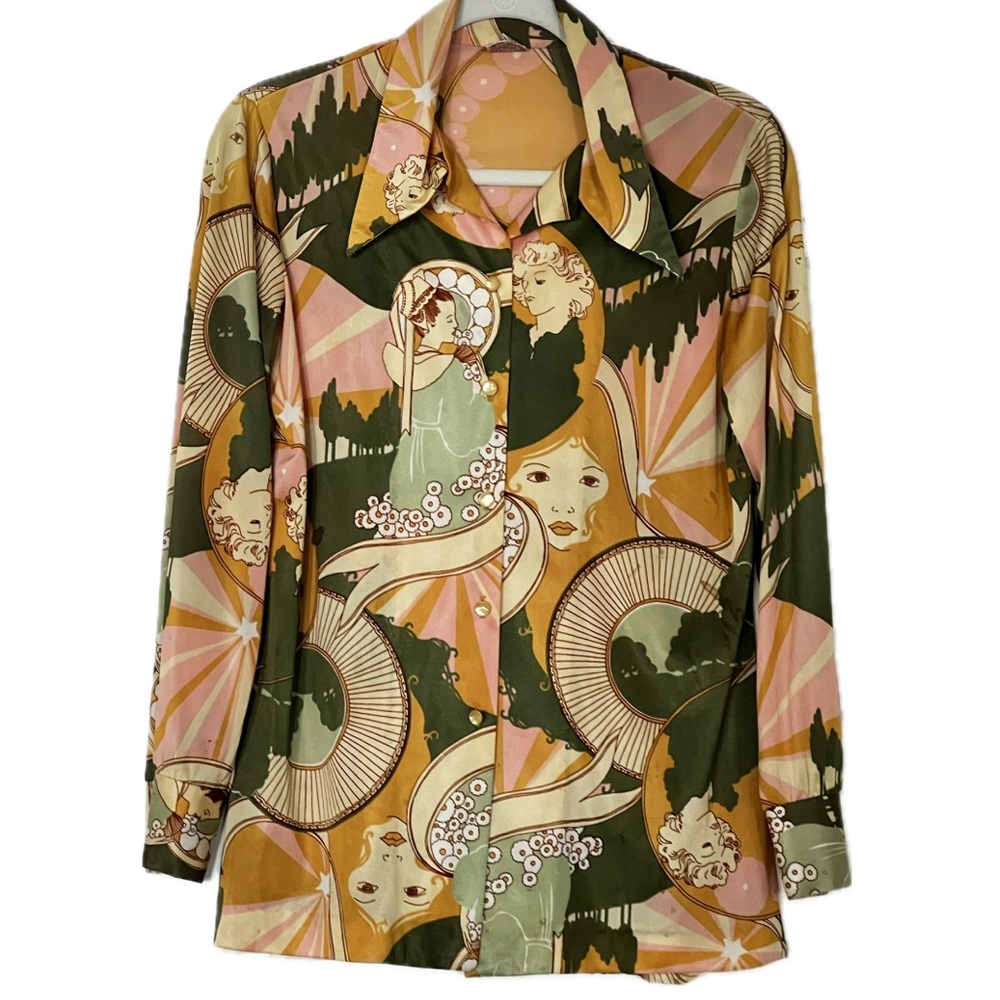 Vintage Retro 1970s Dagger Collar Button-Down Top by Graff CaliforniaWear